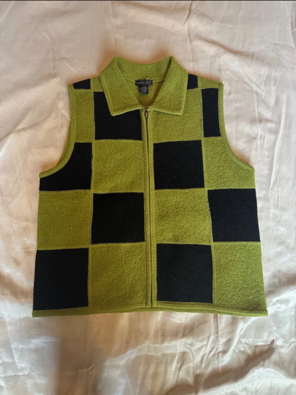 Tally Ho Green and Black Checkerboard Zip-Up Vest